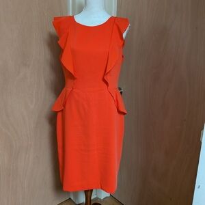 Anne Klein Coral Ruffle Peplum Sheath Dress Size 10 Career Or Cocktail